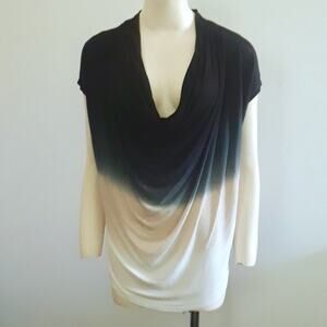 Young Fabulous & Broke Tie Dyed S Black Blue Cowl Draped T-Shirt Short Sleeve